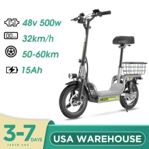 37.2Mile Range 48V 500W 330lbs Dual Shock Absorbers Carbon Fiber Electric Scooter Folding Commuter E-Scooter with Basket