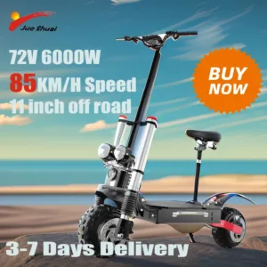 11Inch 72V 6000W Dual Motor Electric Scooter 85KM/H 100KM Long Range Off Road Electric Kick Scooter for adult Foldable with Seat