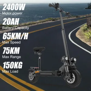 75km & 65km/h Electric Scooter with Seat 10INCH Tire E scooter for Adults Dual Motors High speed E-scooter Foldable Adjustable